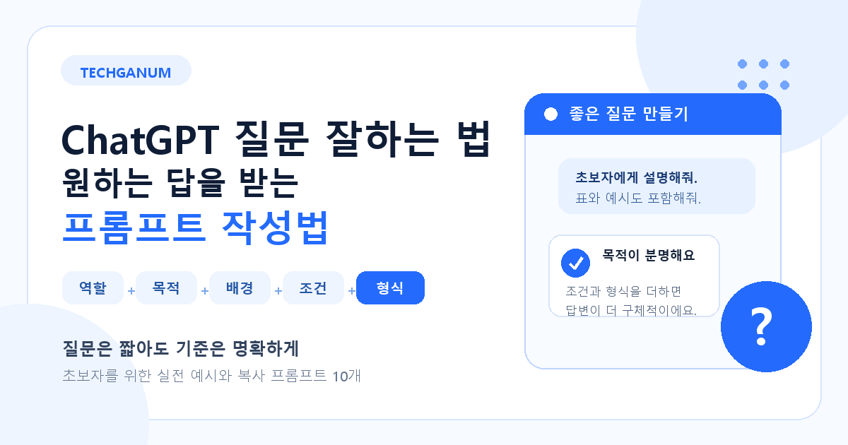 ChatGPT 질문 잘하는 법과 프롬프트 작성법을 설명하는 Techganum 대표 이미지